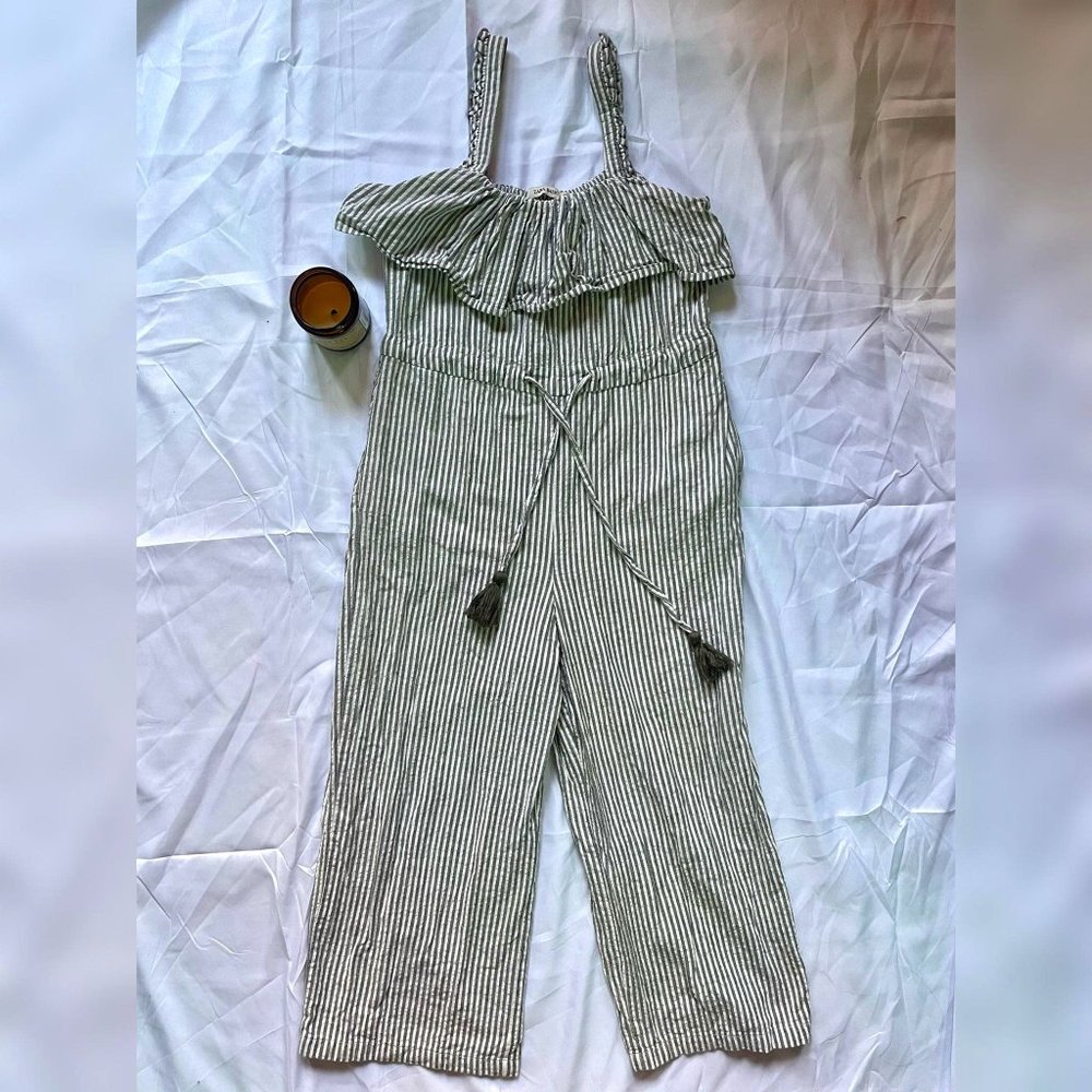 Zara White with Gray stripes, Sleeveless Jumpsuit